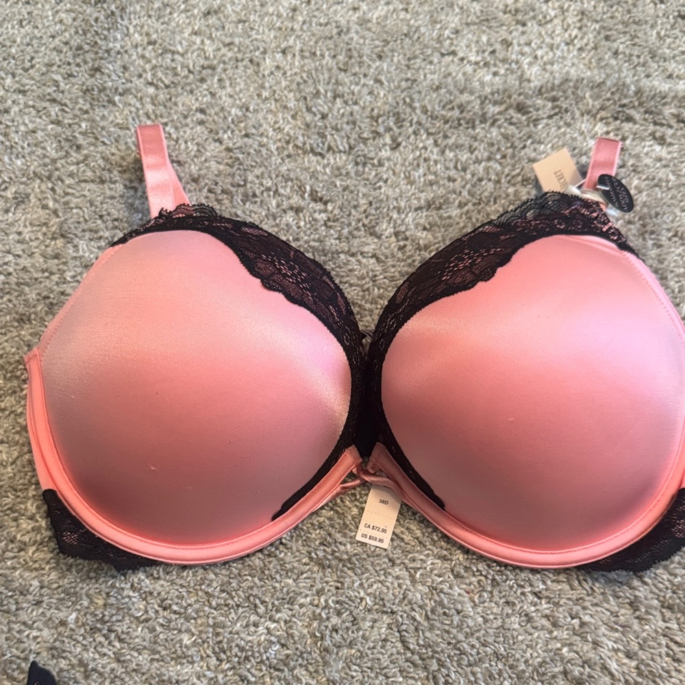 Victoria's Secret Coral Pink Bra with Black Lace Trim